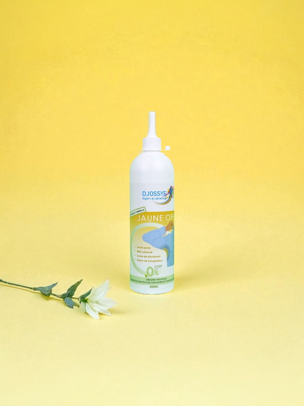Jaune'Off Professionnel Djossye - Traitement anti-taches jaunes et auréoles pour blanchisserie professionnelle et lessive pro de 500mL .