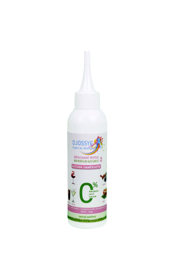 Détachant écologique 2 blanc et rose 150ml contre les taches de café, de jus, alcool et de fruits rouges avec bouchon canule