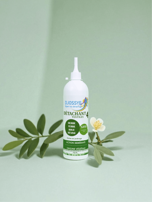 Détachant professionnel Djossye pour les métiers en extérieur, élimine les taches d'herbe, de terre et de résine sur les textiles de travail 500mL